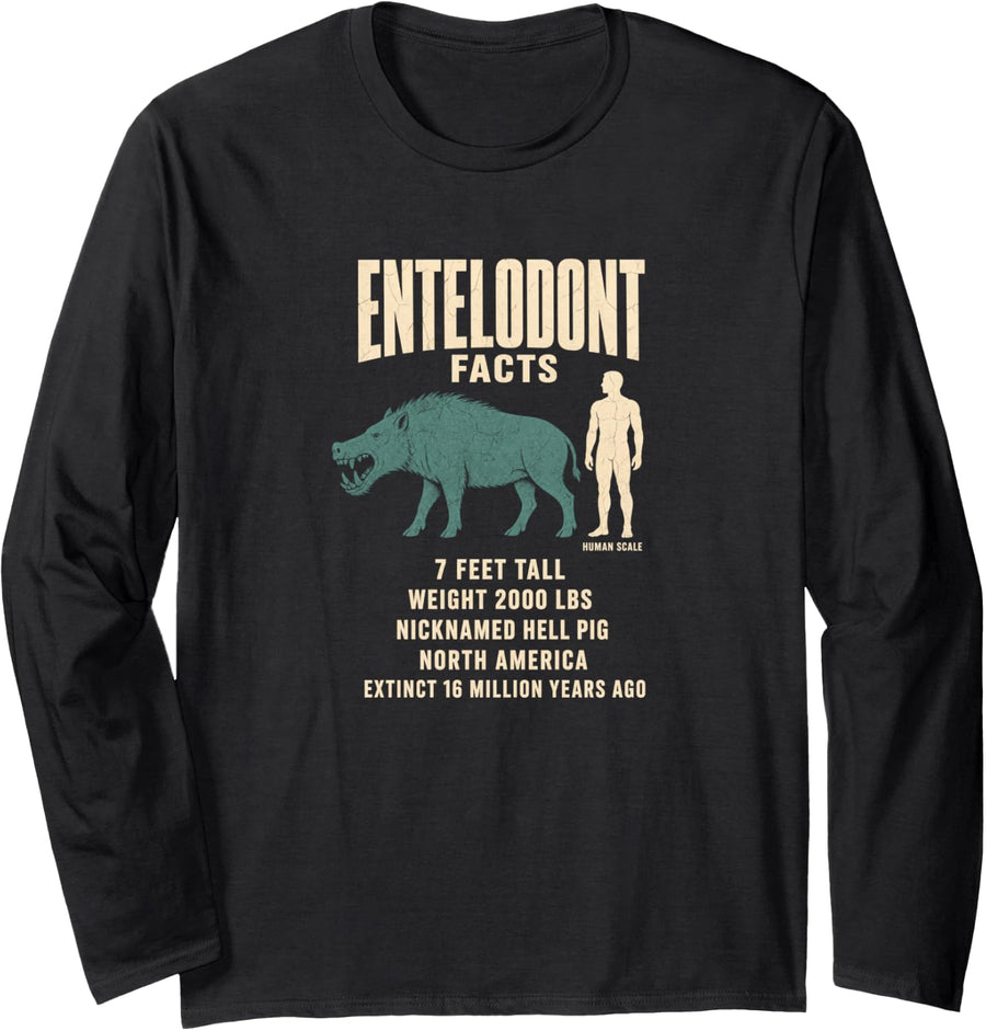 Entelodont Facts Ice Age Size Comparison Chart Long Sleeve T-Shirt - Adult Unisex Black