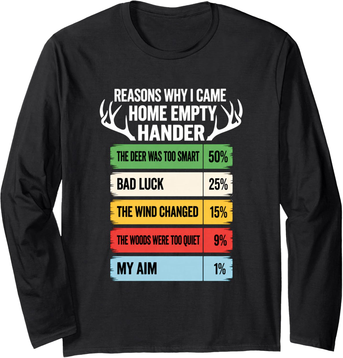 Funny Deer Hunting for Dad, Deer Hunting Excuses, Hunter Long Sleeve T-Shirt - Adult Unisex Black