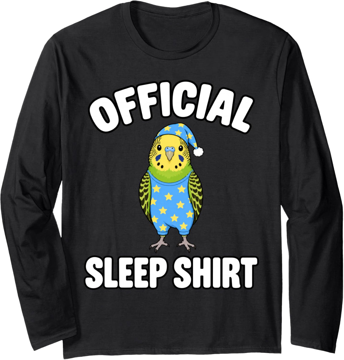 Budgie Sleeping Pajamas Official Sleepshirt Cute Budgerigar Long Sleeve T-Shirt - Adult Unisex Black