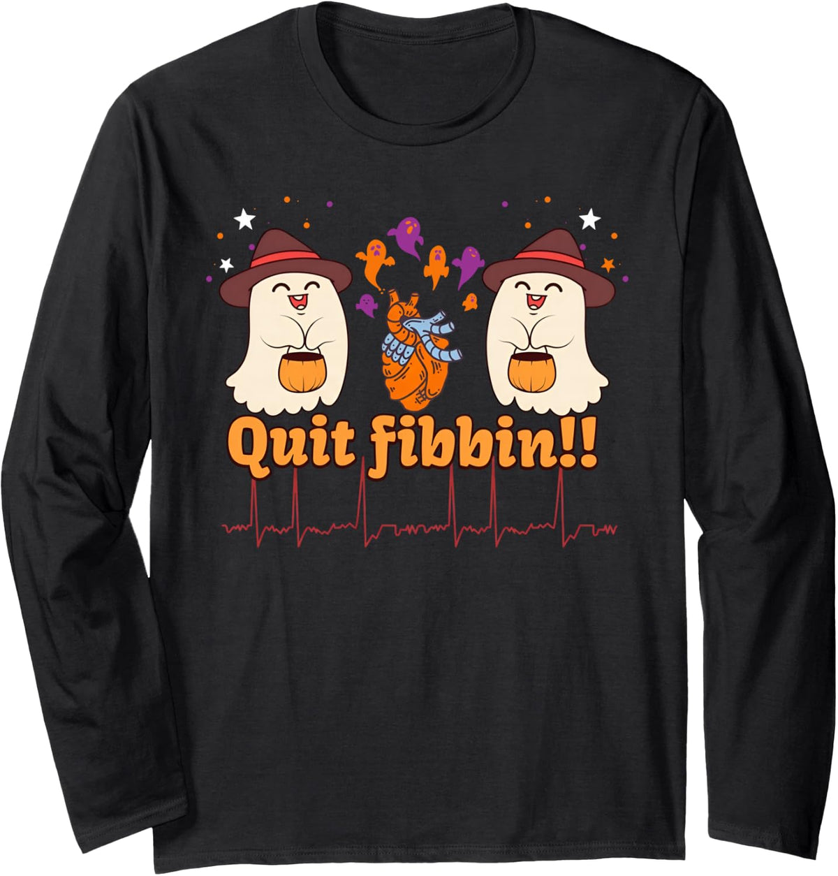 Quit Fibbin Cardiac Nurse Halloween Heartbeat Cardiology EEG Long Sleeve T-Shirt - Adult Unisex Black