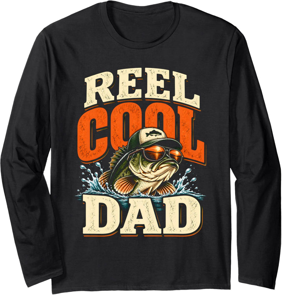 Funny Reel Cool Dad Funny Bass Fishing Fisherman Saying Long Sleeve T-Shirt - Adult Unisex Black