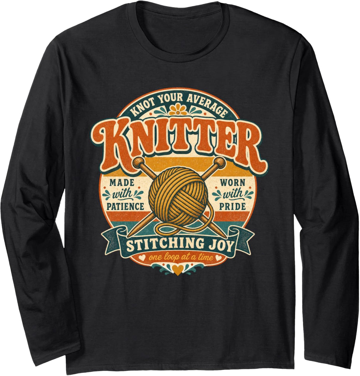 Funny Knit Conversation Starter Knot Your Average Knitter Long Sleeve T-Shirt - Adult Unisex Black