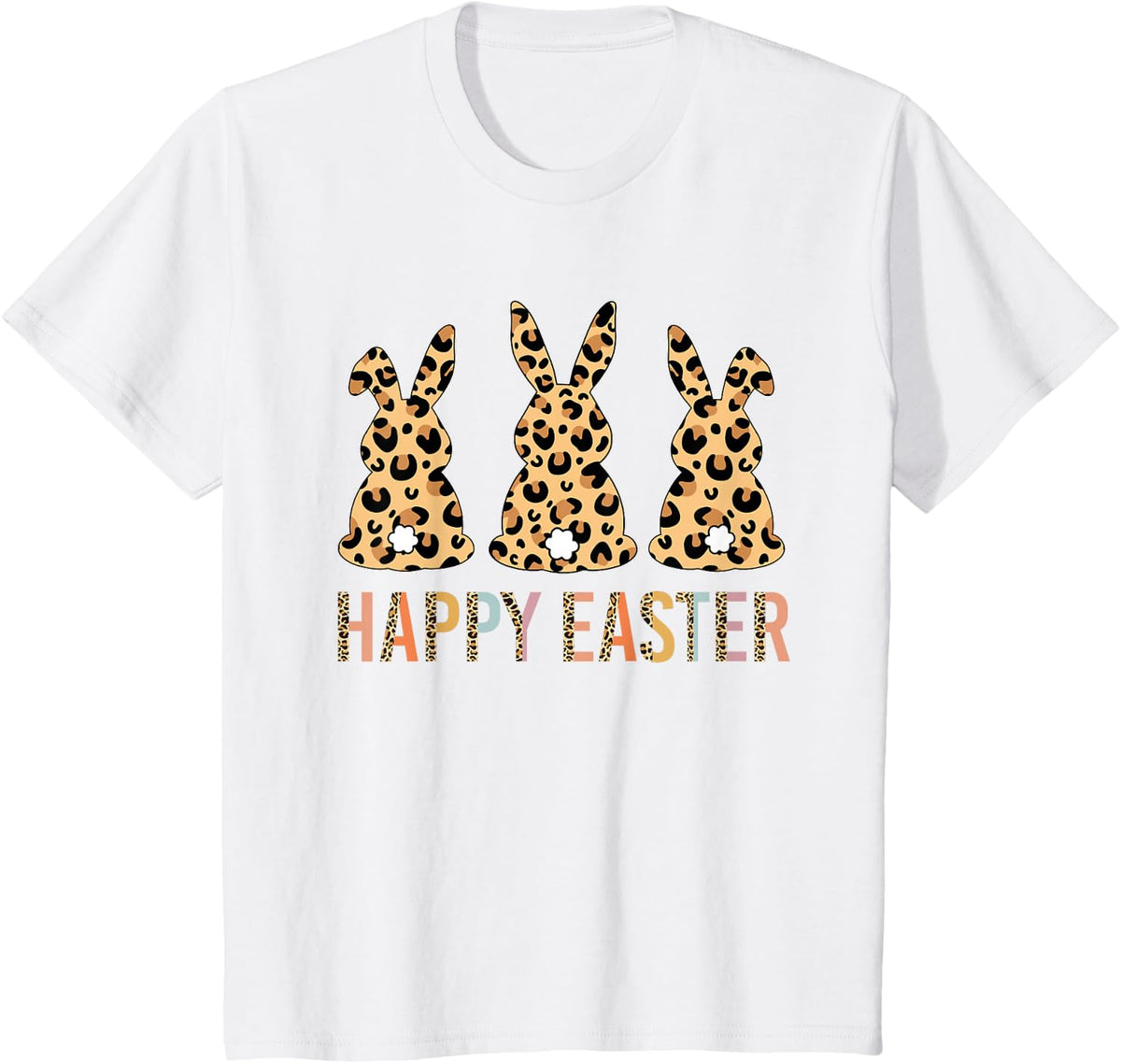 Happy Easter Shirt For Women Leopard Three Bunnie Teen Girls T-Shirt - White