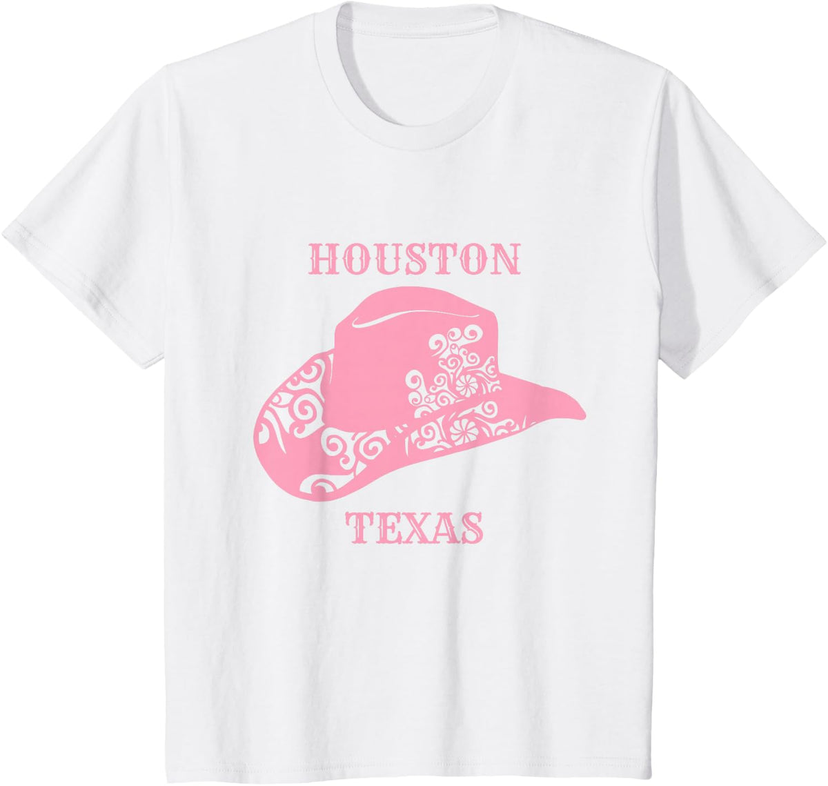 Pink Houston Texas Cowgirl Hat T-Shirt - White