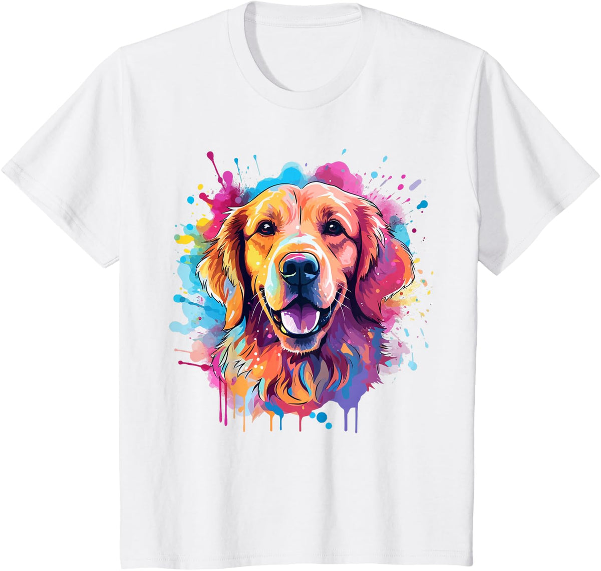 Splash Art Golden Retriever Dog Colorful T-Shirt - White