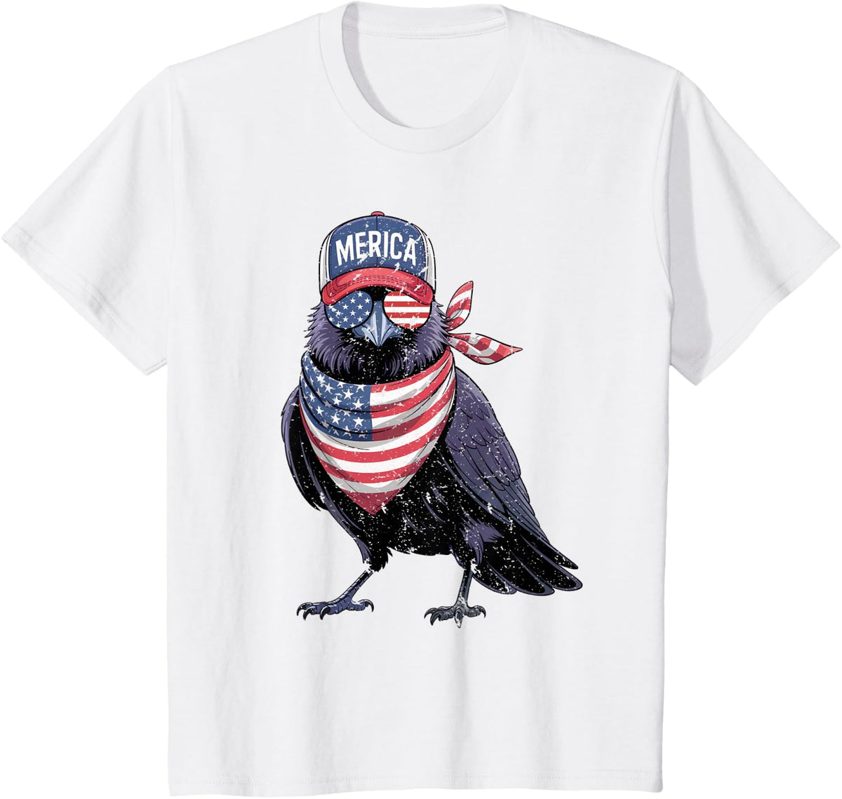 Crow 4th of July US American Flag Raven Patriotic T-Shirt - White