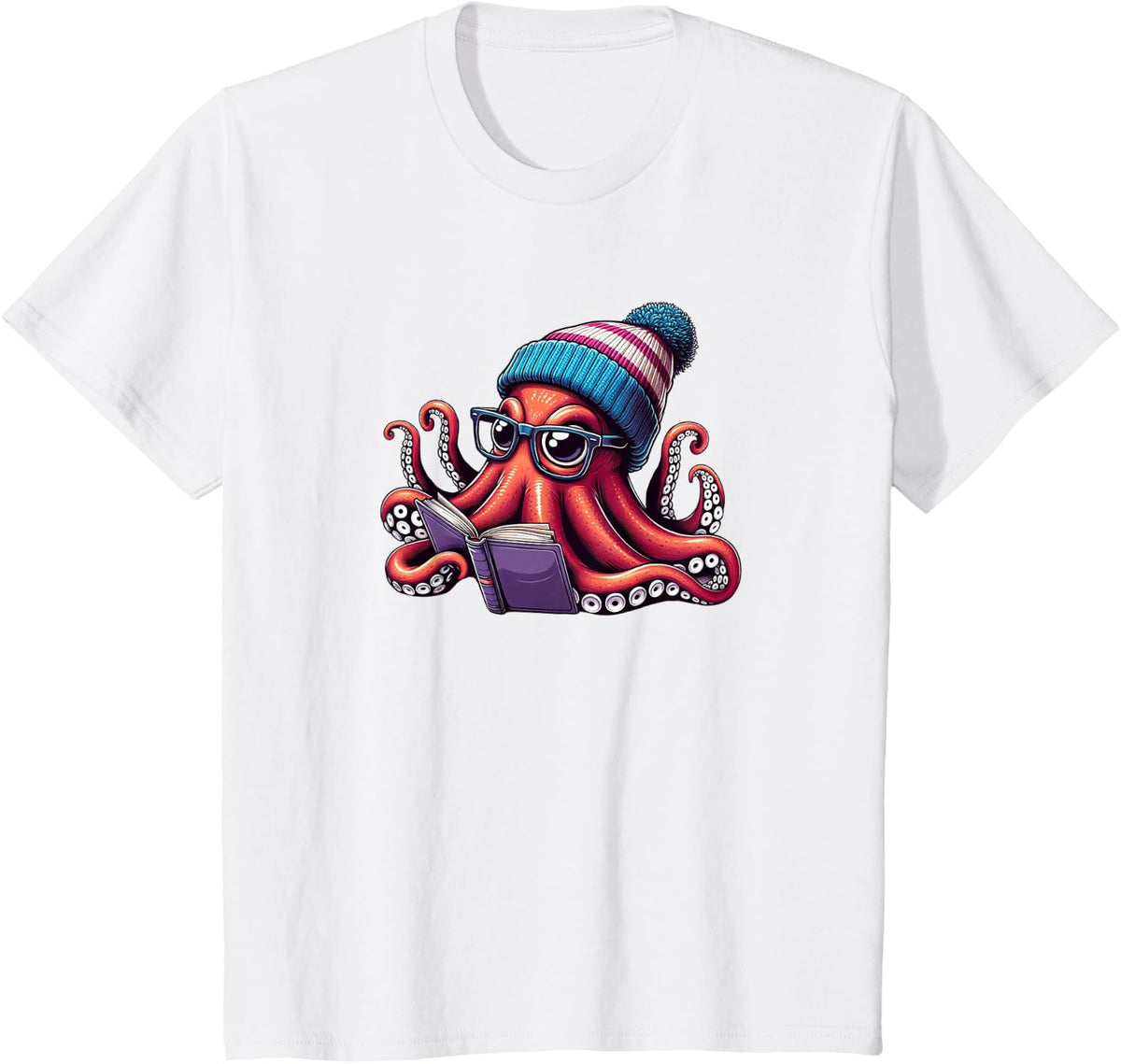 Octopus Reading Book, Kraken Book Lover T-Shirt - White
