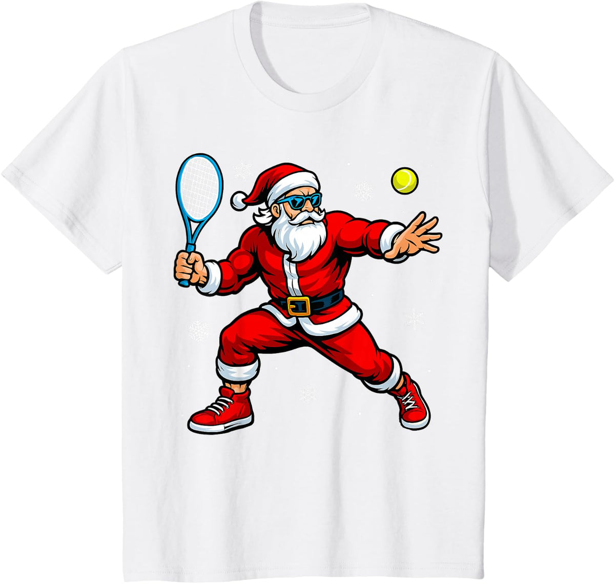 Santa Playing Tennis Xmas Funny Christmas Tennis Santa T-Shirt - White