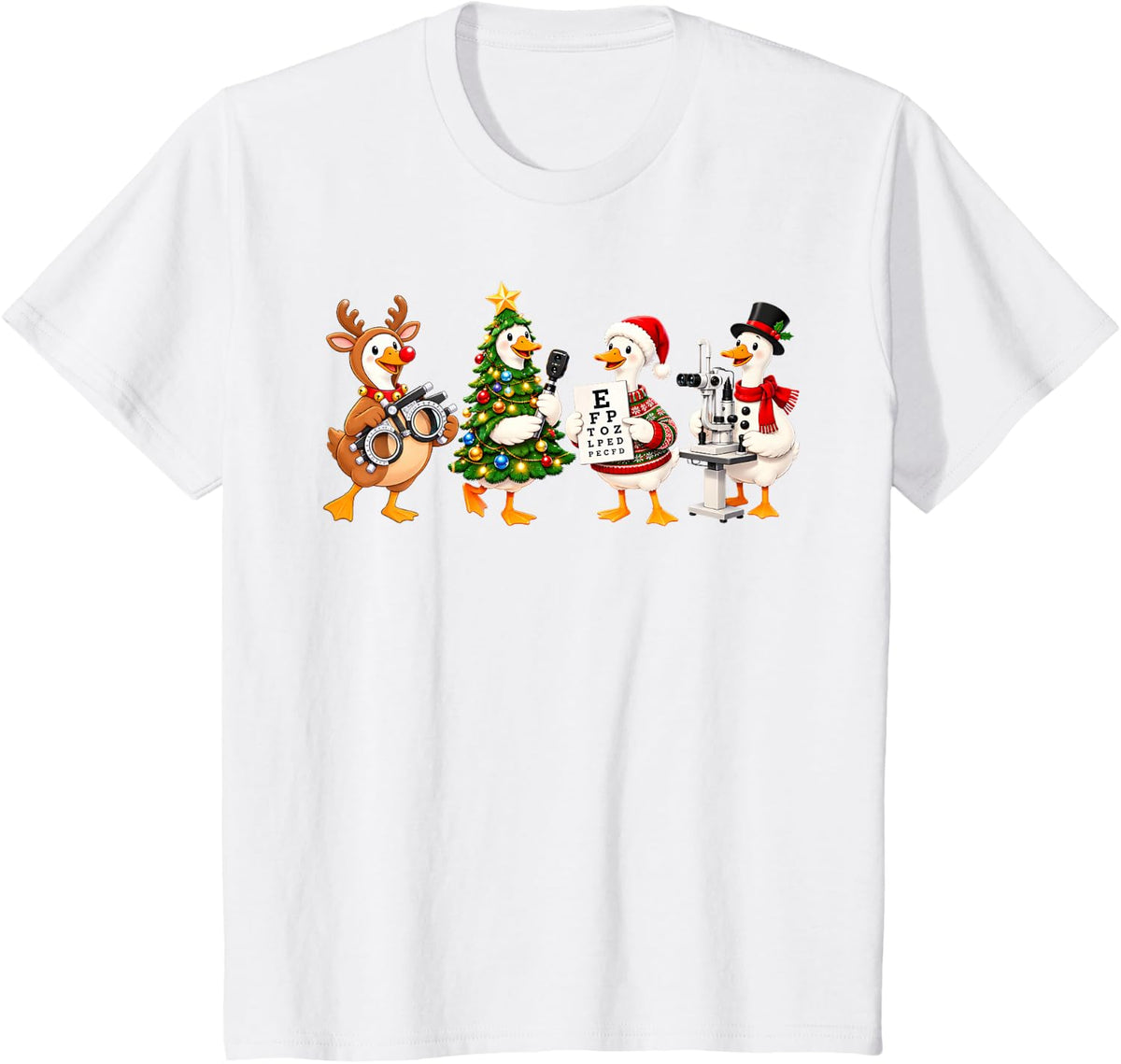 Optometry Goose Reindeer Santa Christmas Tree Optometrist T-Shirt - White