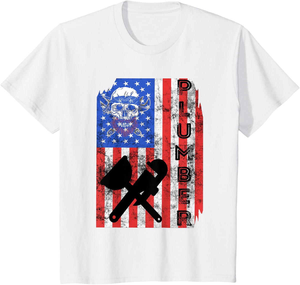 Plumber American Flag Pipefitter America 4th July Plumbing T-Shirt - White