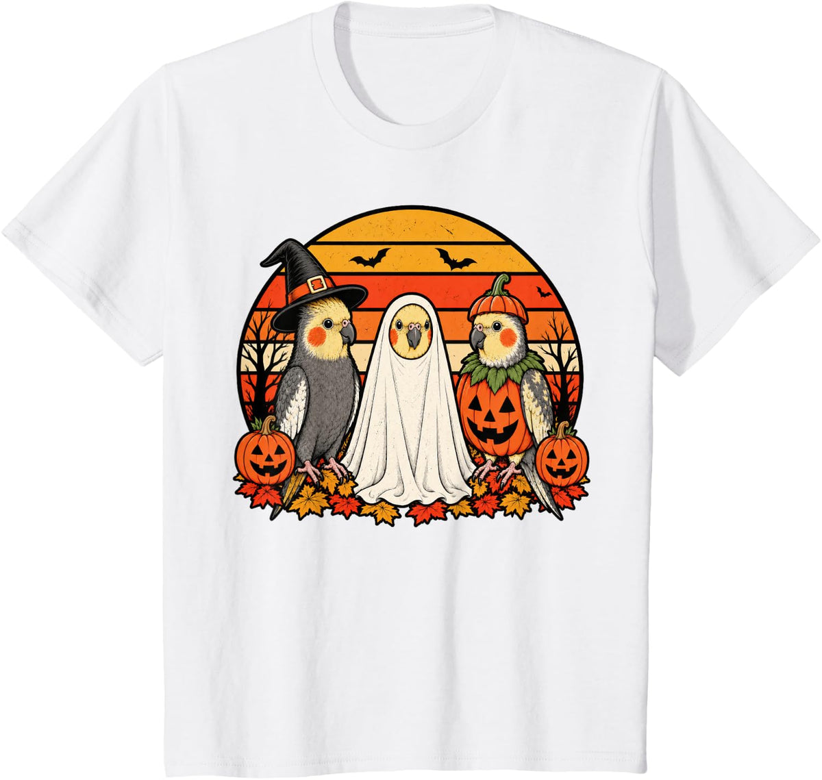Spooky Cockatiel Pumpkin Ghost Halloween Parrot T-Shirt - White