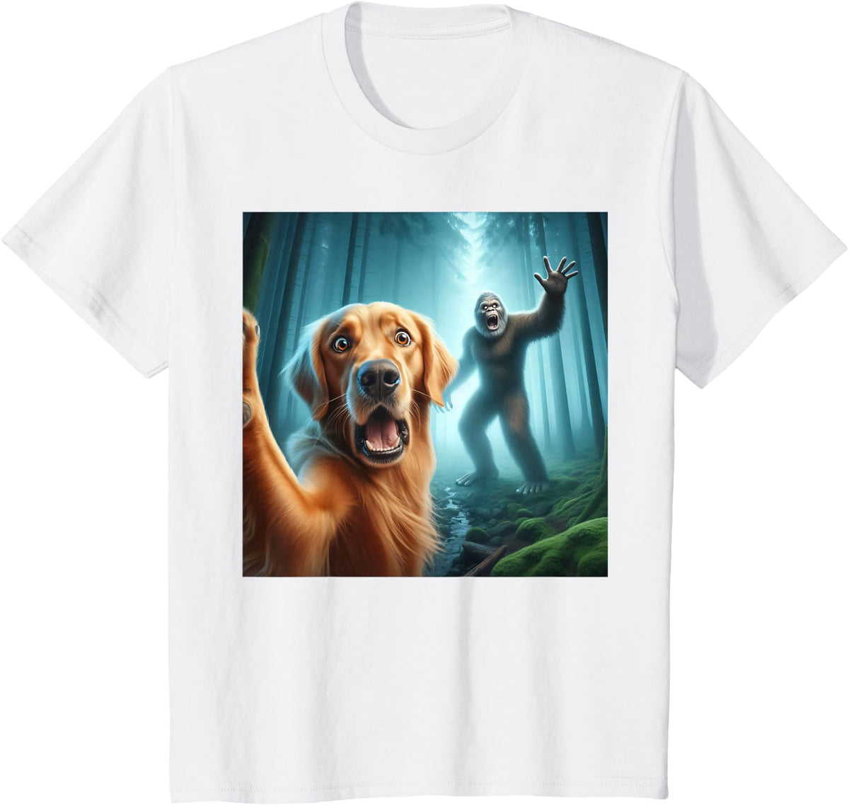 Golden retriever Selfie with bigfoot sasquatch T-Shirt - White