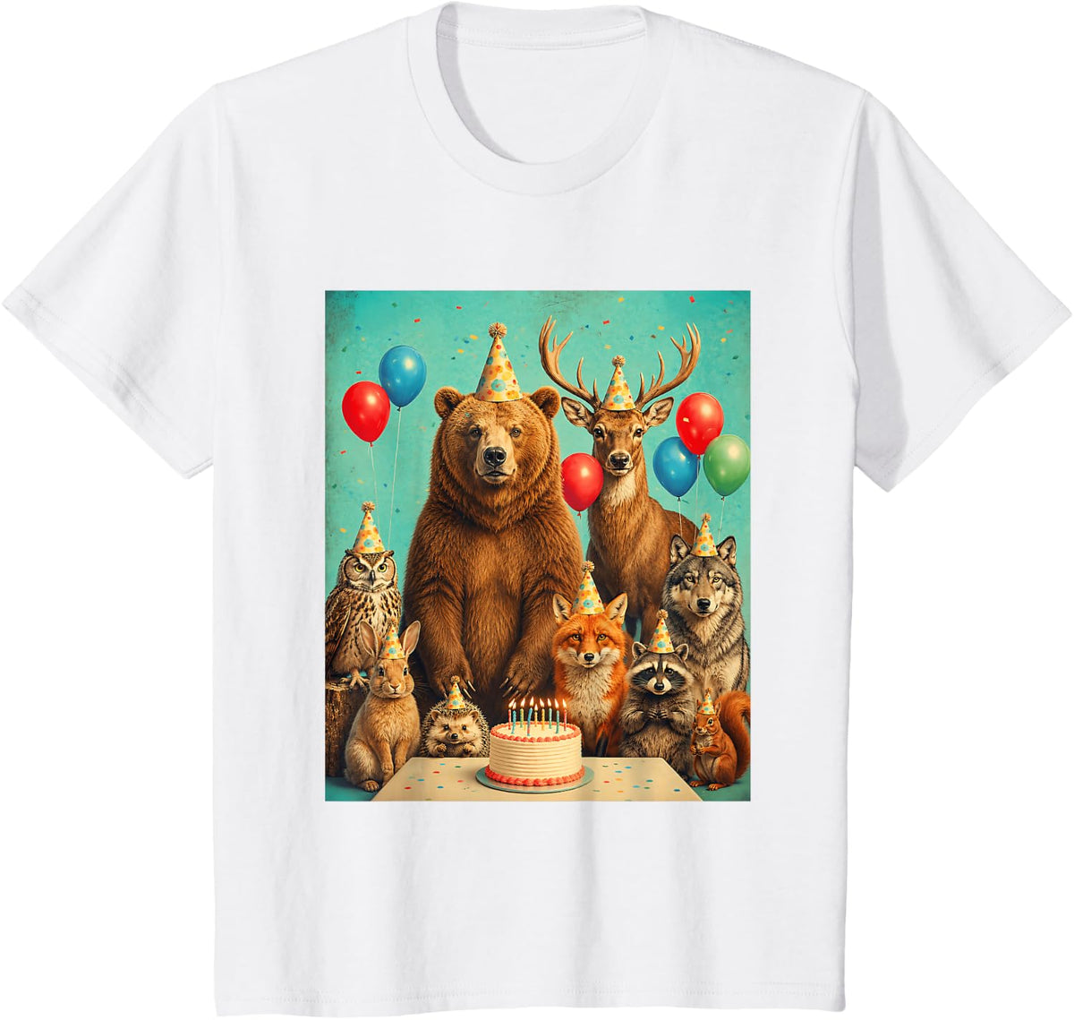 Woodland Animals Prints Safari Jungle Animal Birthday Party T-Shirt - White