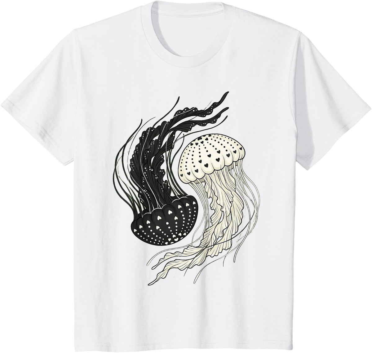 Yin Yang Jellyfish Ocean Art Mandala Lovers T-Shirt - White