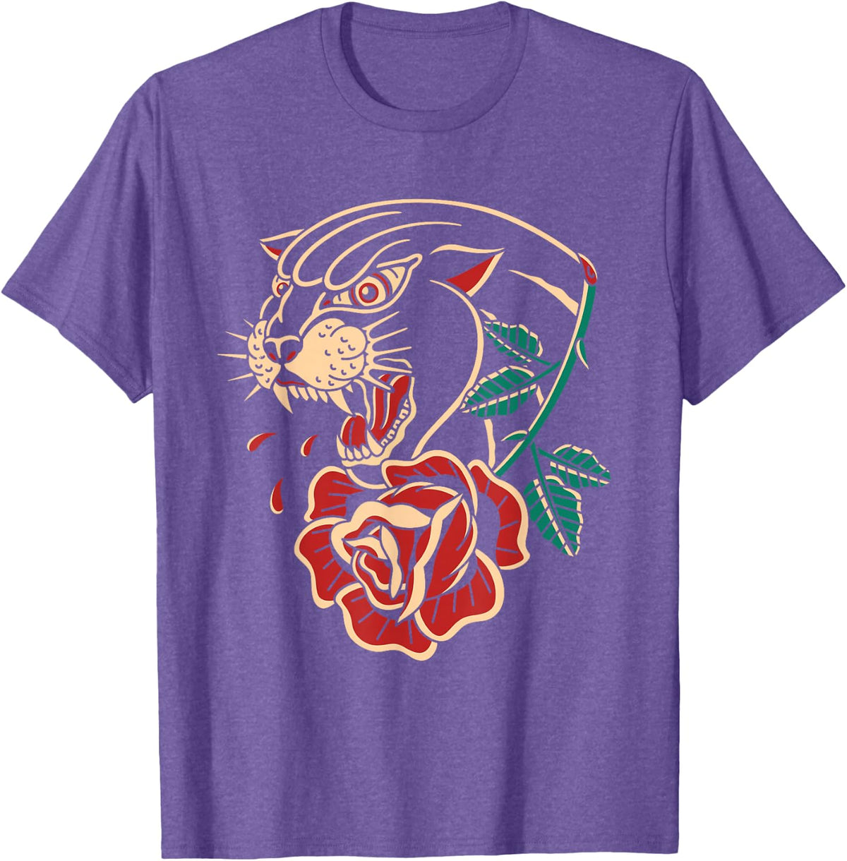 Panther Rose American Traditional Tattoo Ink Old School T-Shirt - Purple Heather