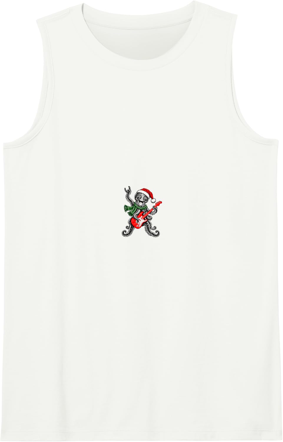Vintage Octopus Rock Playing Guitar Funny Christmas Sleeveless Tank Top - White