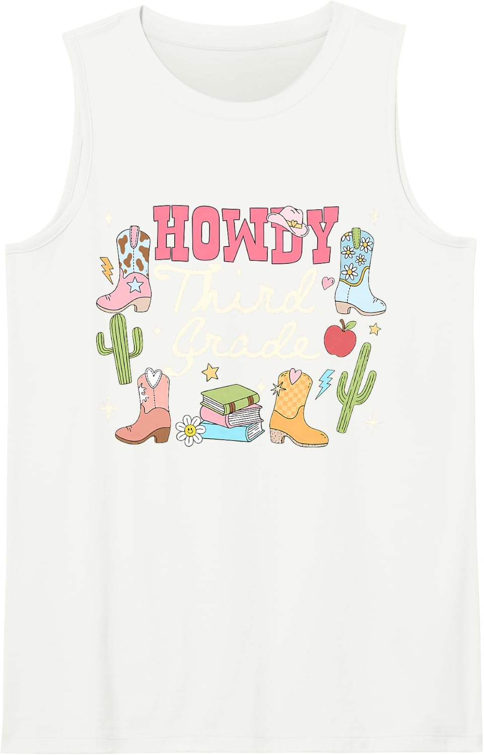 Howdy Third Grade Western Cowboy Back to School Teacher Sleeveless Tank Top - White