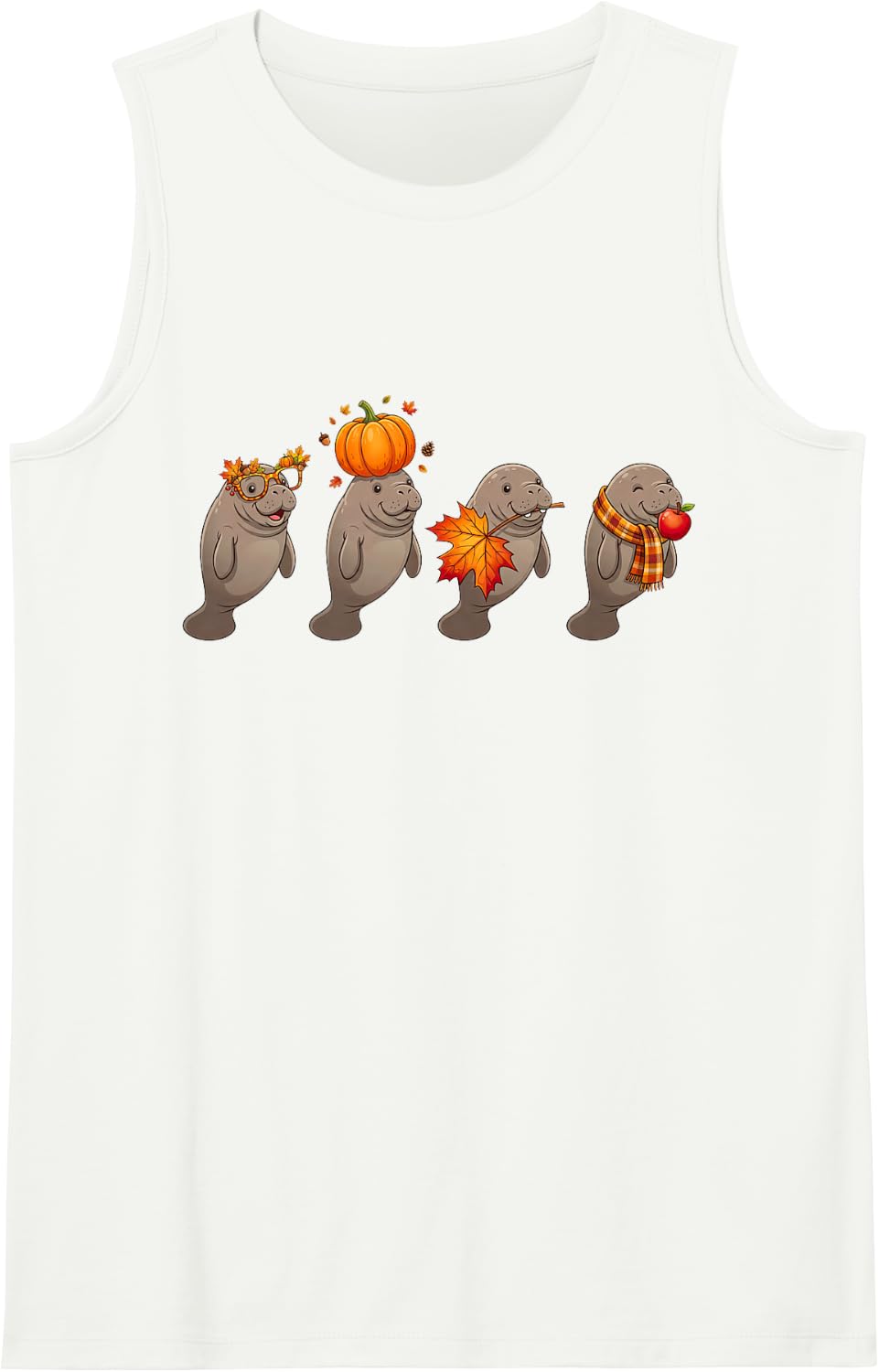 Autumn Pumpkin Fall Manatee Thanksgiving Womens Mens Kids Sleeveless Tank Top - White
