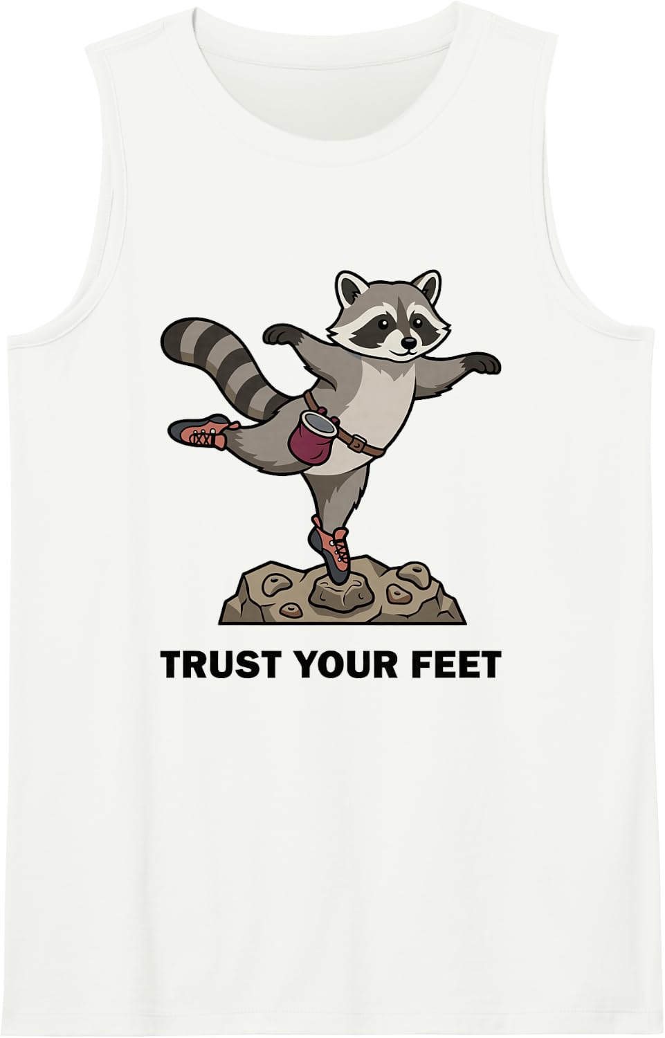 Funny Trust Your Feet Rock Climber Bouldering Raccoon Sleeveless Tank Top - White