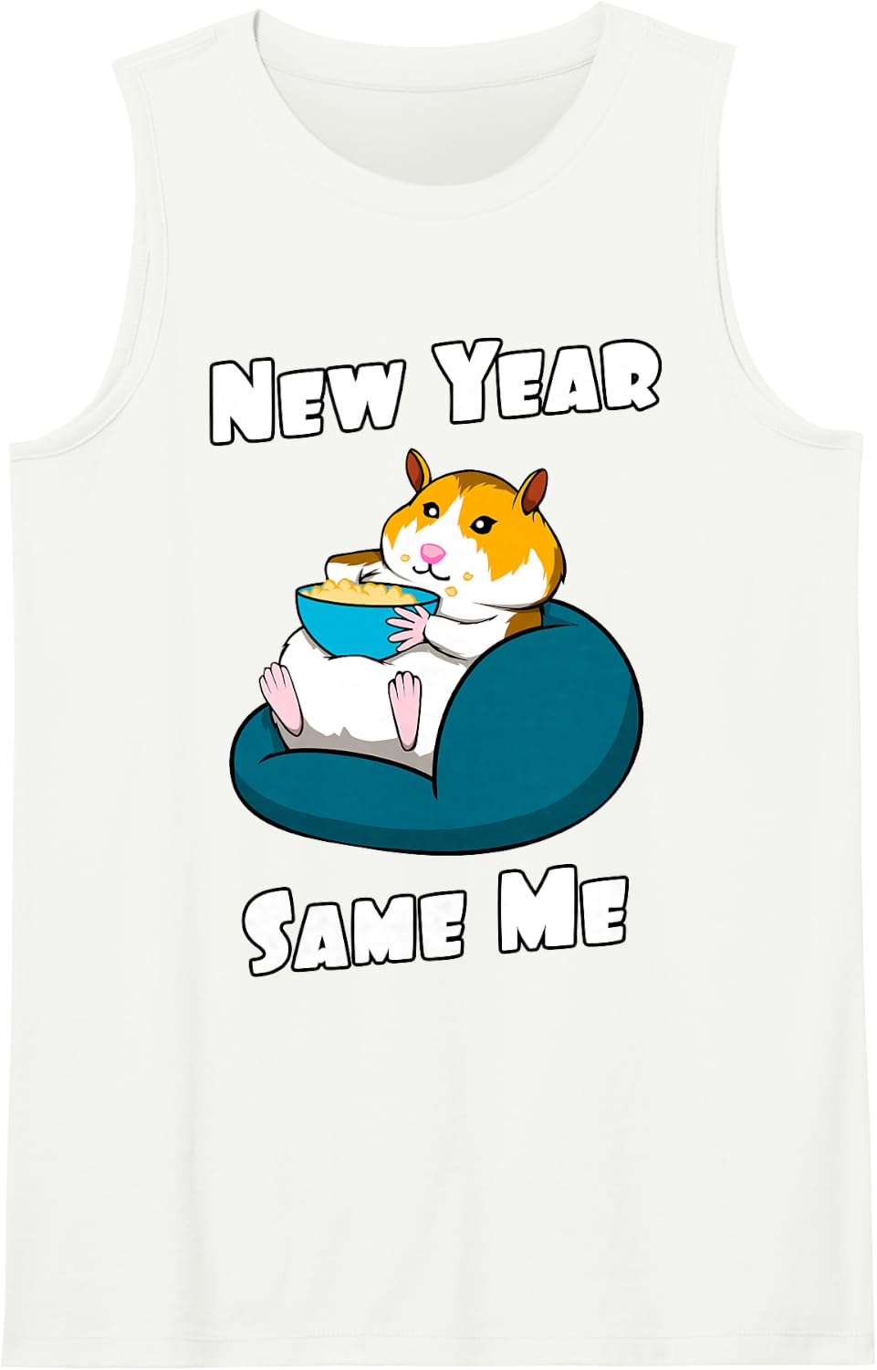 New Year Resolution New Year Same Me Funny Cute Fat Hamster Sleeveless Tank Top - White