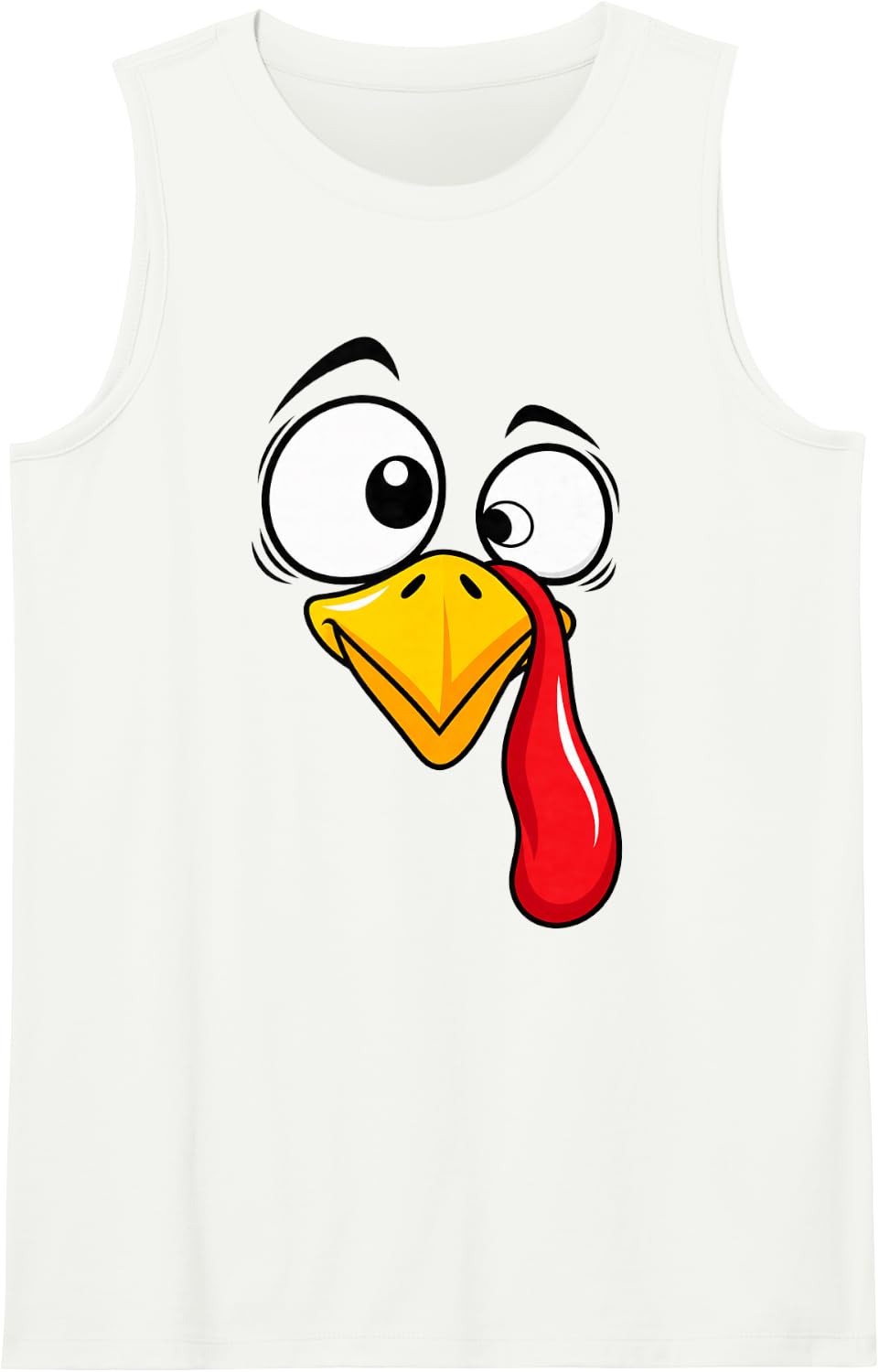 Turkey Face Thanksgiving Funny Autumn Holiday Illustration Sleeveless Tank Top - White