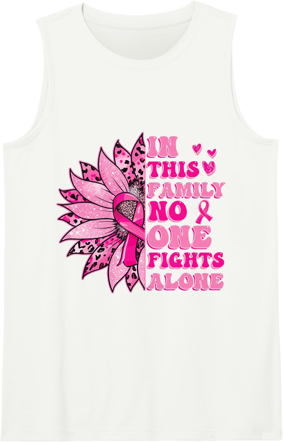 in This Family No One Fight Alone Breast Cancer Awareness Sleeveless Tank Top - White