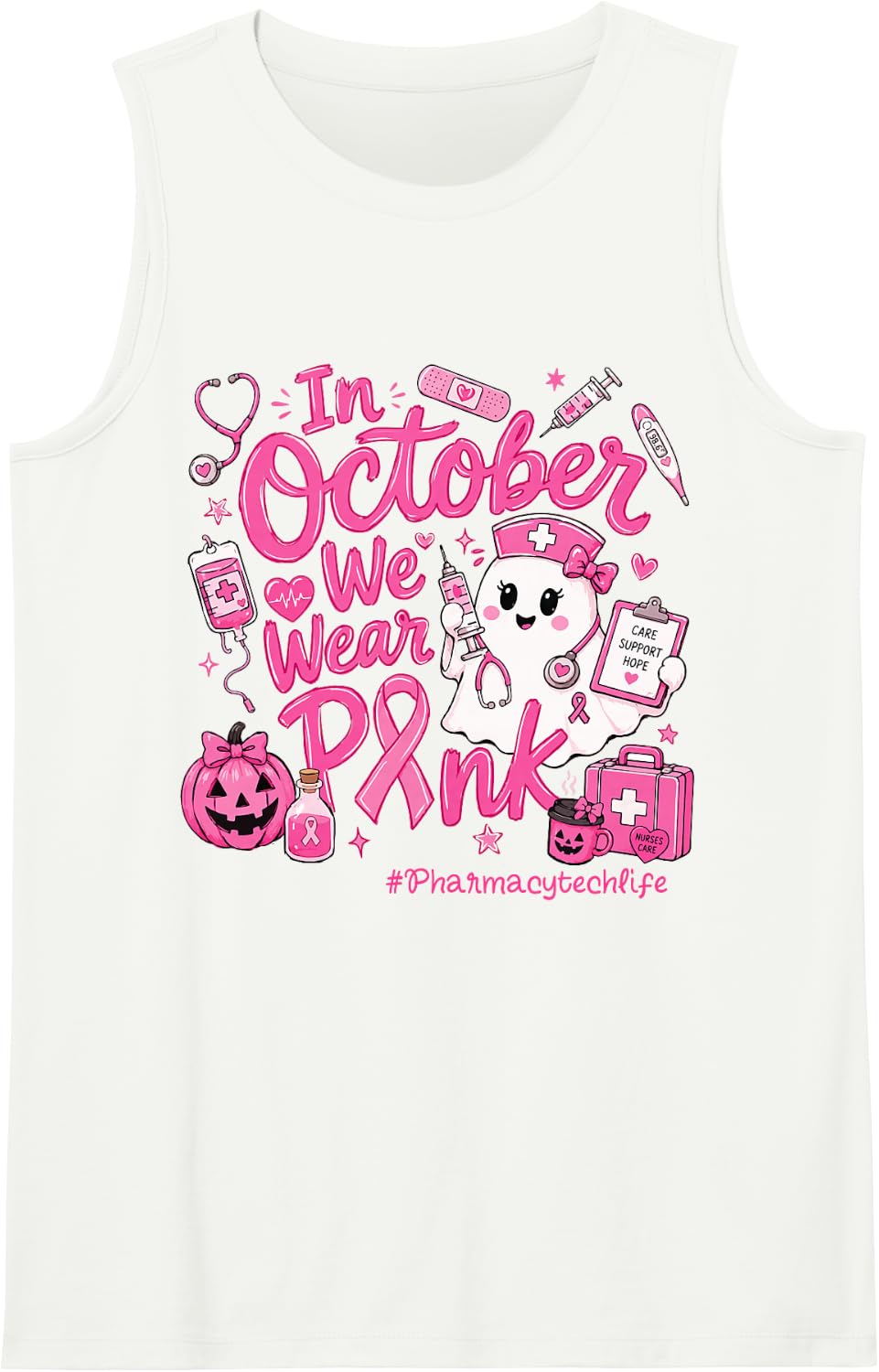 Breast Cancer Sleeveless Tank Top - White