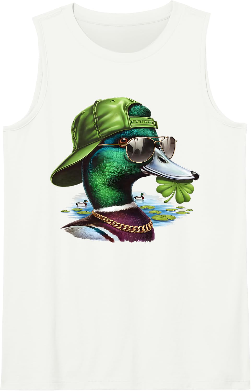 St. Patrick's Day Lucky Mallard Shamrock Irish Duck Hunting Sleeveless Tank Top - White