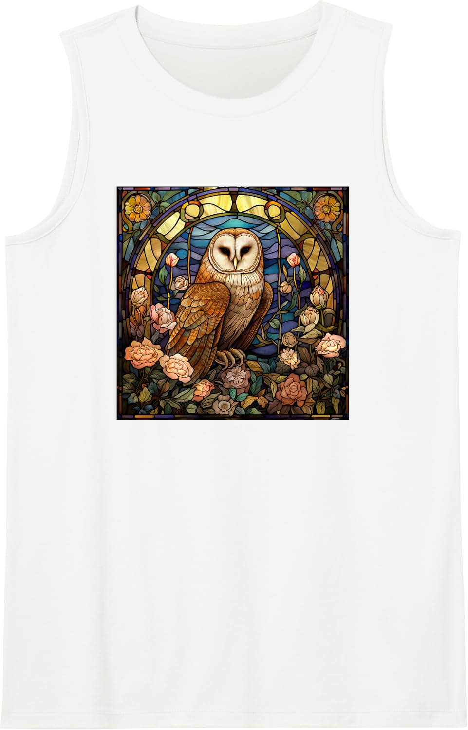 Beautiful Stained Glass Barn Owl Sleeveless Tank Top - White