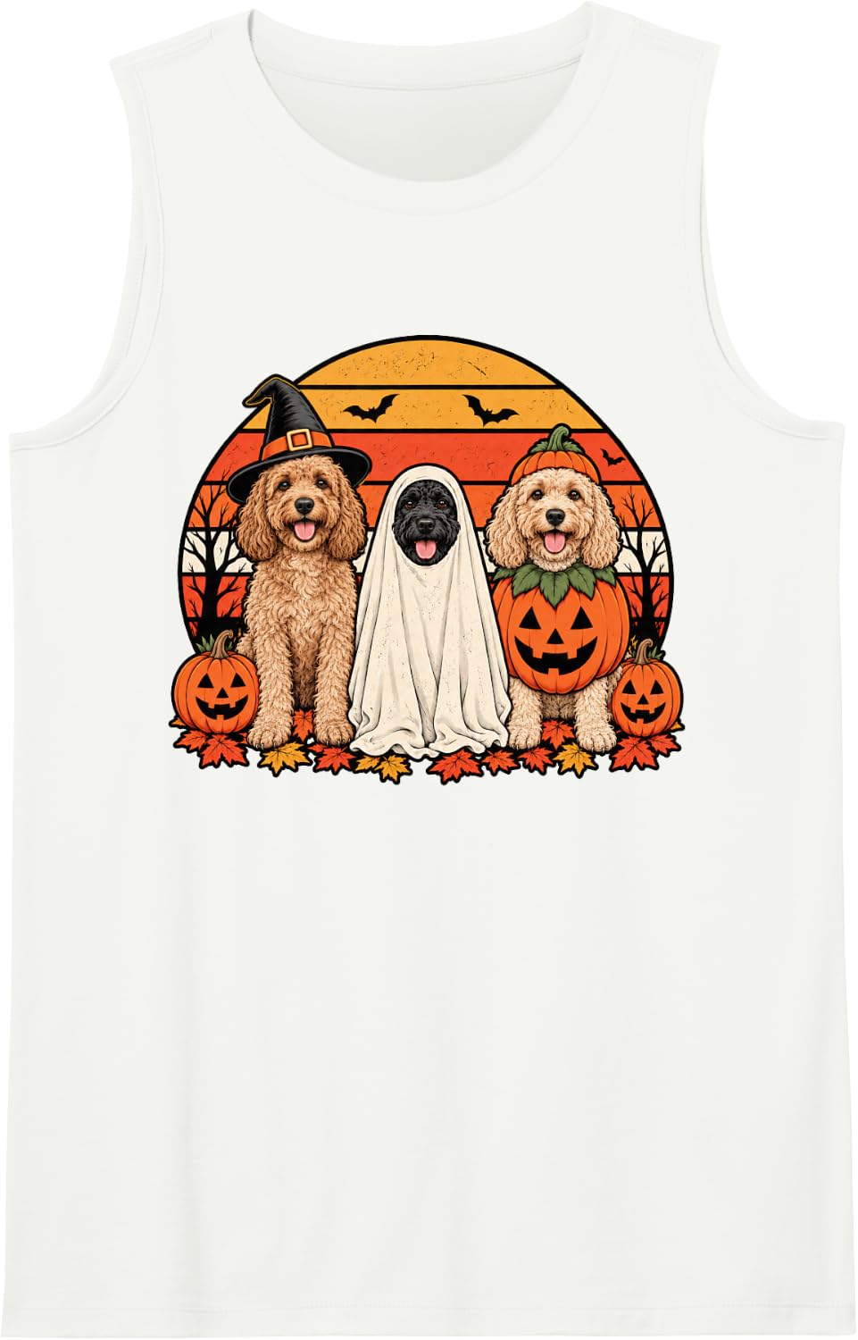Spooky Cockapoo Pumpkin Ghost Halloween Doodle Dog Lover Sleeveless Tank Top - White