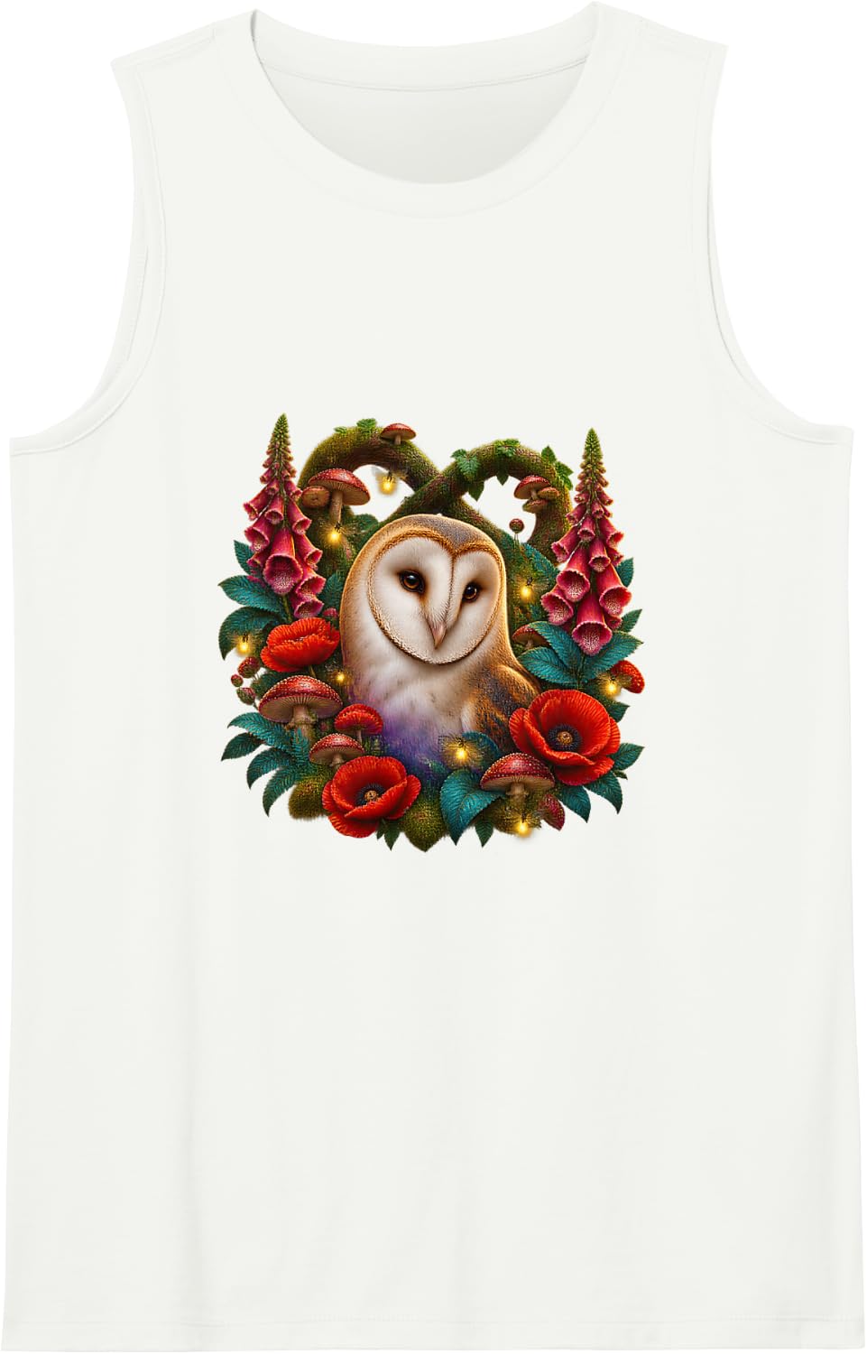 Barn Owl with Red Poppies Sleeveless Tank Top - White