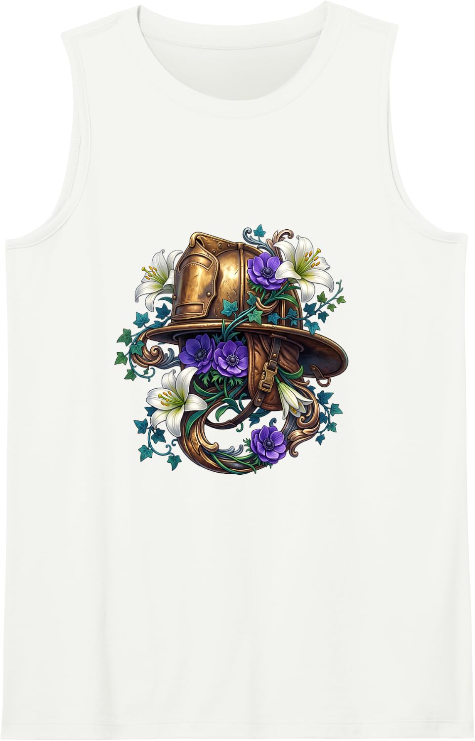 Steampunk Top Hat with Elegant Lilies Sleeveless Tank Top - White
