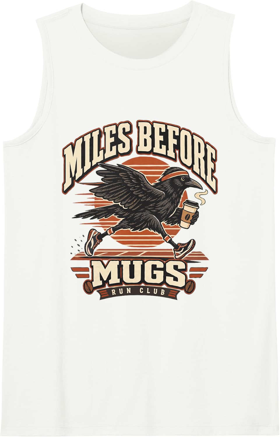 Miles Before Mugs Crow Coffee Run Club Sleeveless Tank Top - White