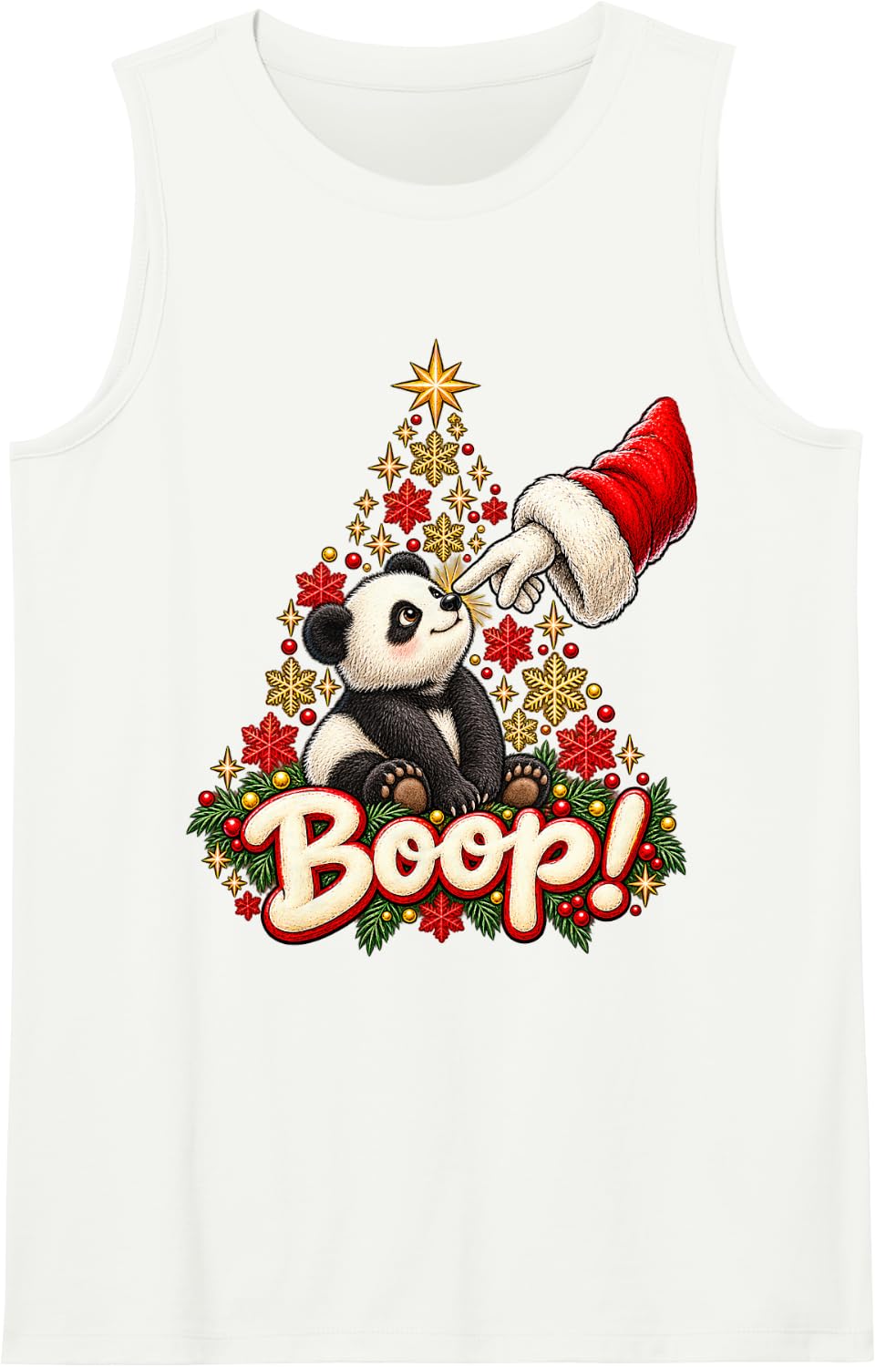 Boop! Cheerful Panda Christmas Nose Boop Sleeveless Tank Top - White