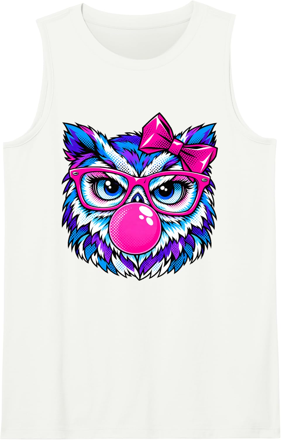 Bubblegum Pink Owl 80s Retro Aesthetic Cute Cat Eye Glasses Sleeveless Tank Top - White