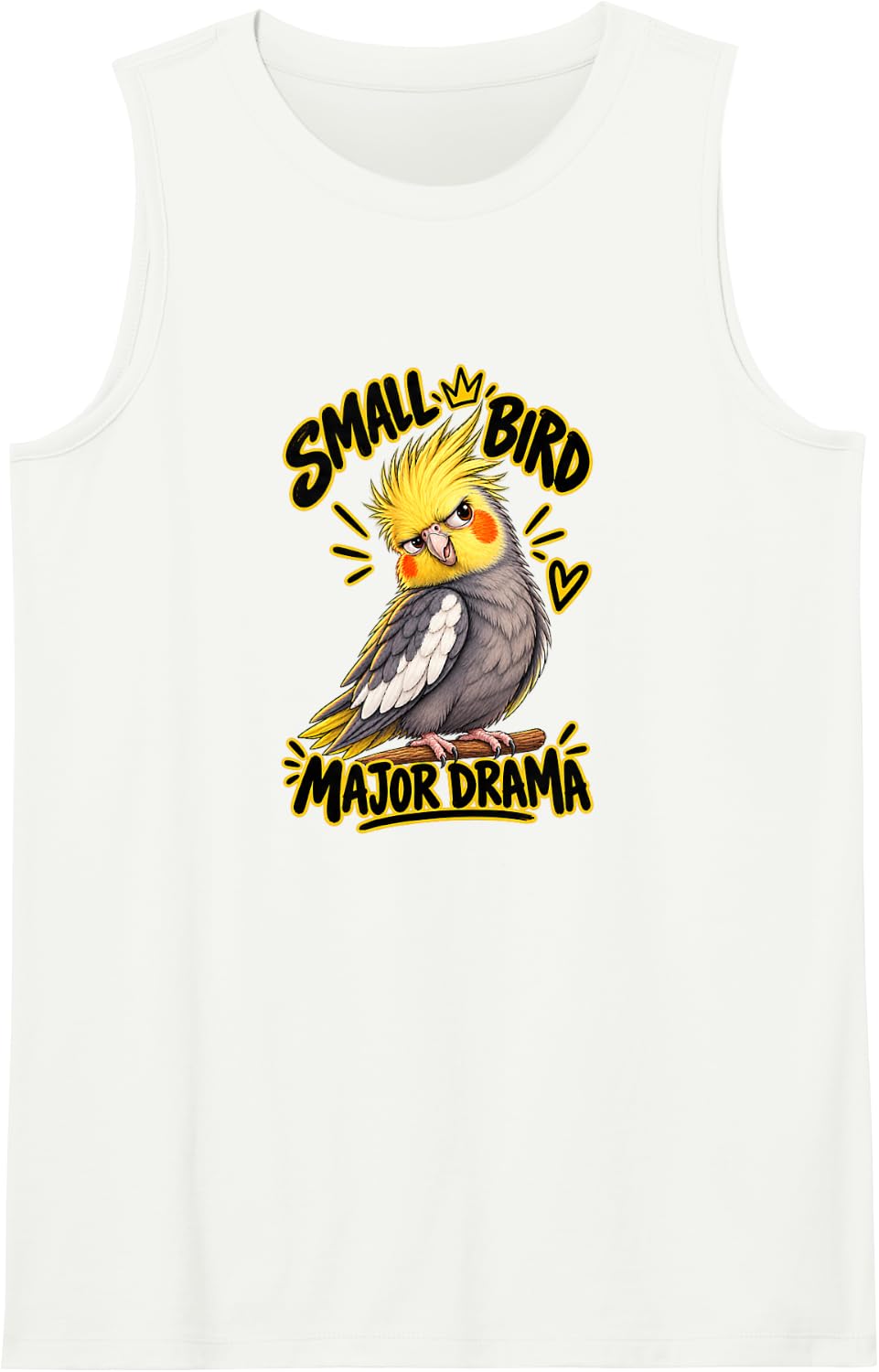 Funny Sweet Cockatiel Small Bird Major Drama Sleeveless Tank Top - White