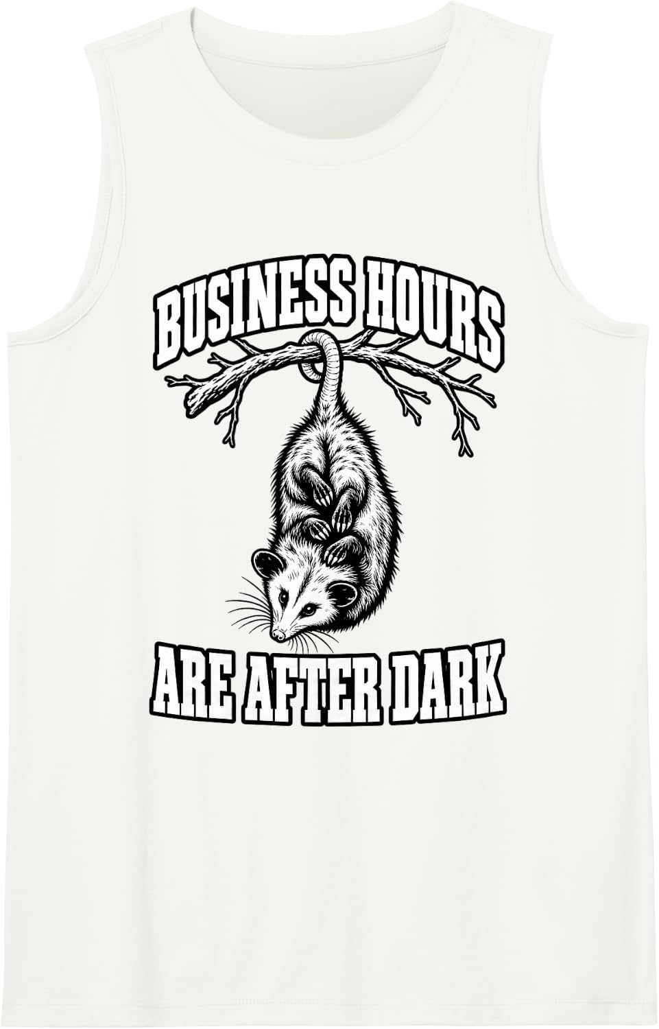 Opossum Business Hours are After Dark Fans Funny Wildlife Sleeveless Tank Top - White