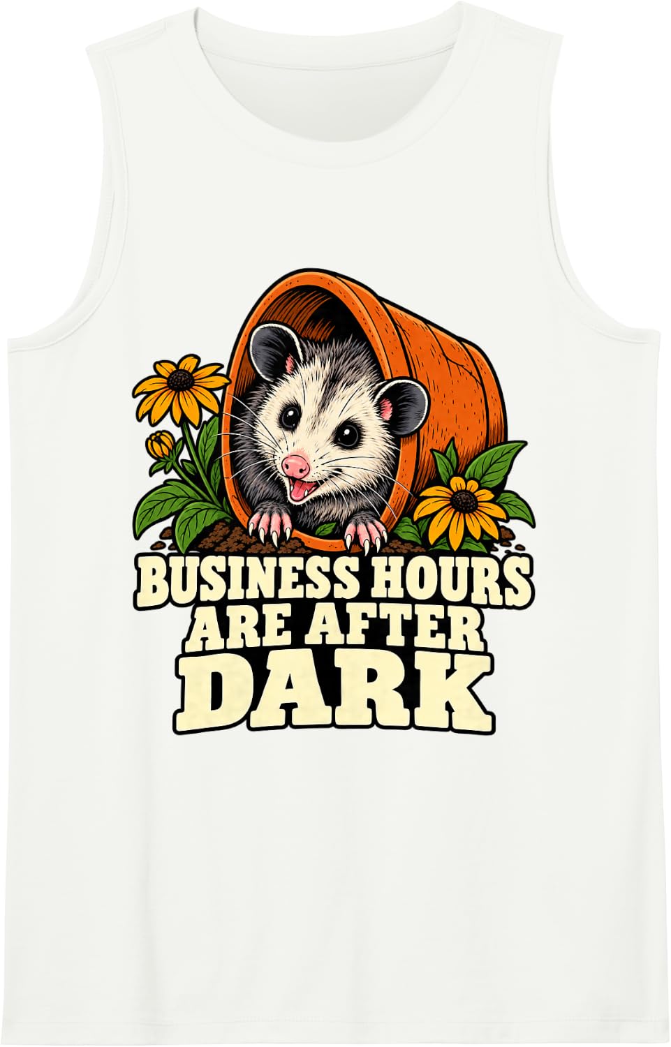 Opossum Business Hours are After Dark Funny Nature Lover Sleeveless Tank Top - White