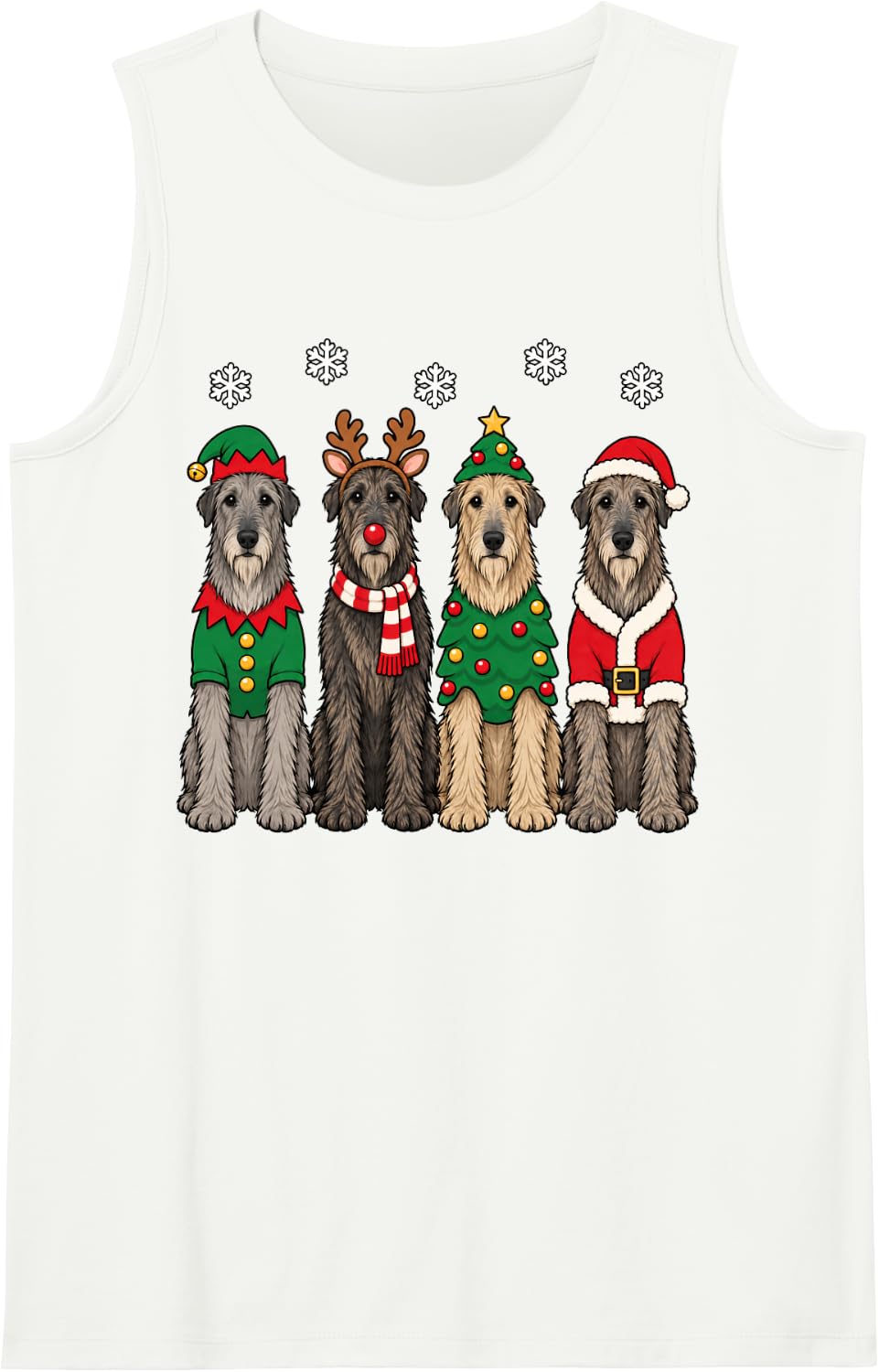 Irish Wolfhound Christmas Reindeer Santa Dog Lover Sleeveless Tank Top - White