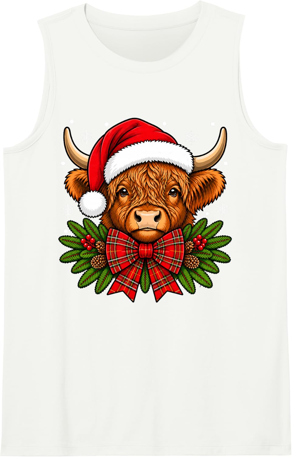 Cute Highland Cow Christmas Holiday Sleeveless Tank Top - White