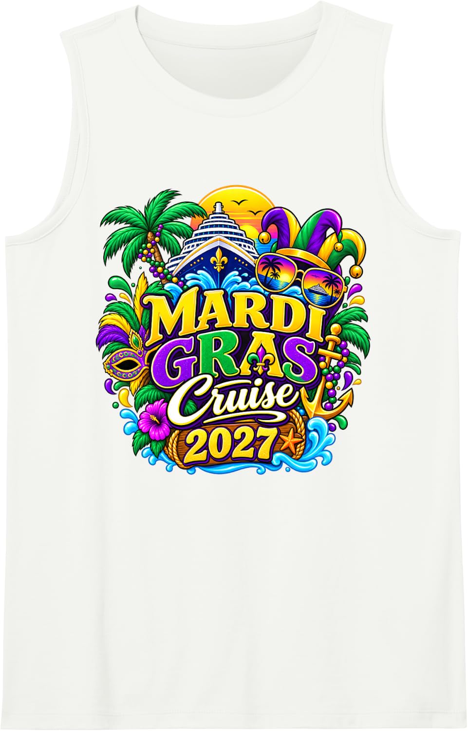 Mardi Gras Cruise 2027 Carnival New Orleans Men Women Kid Tank Top - White