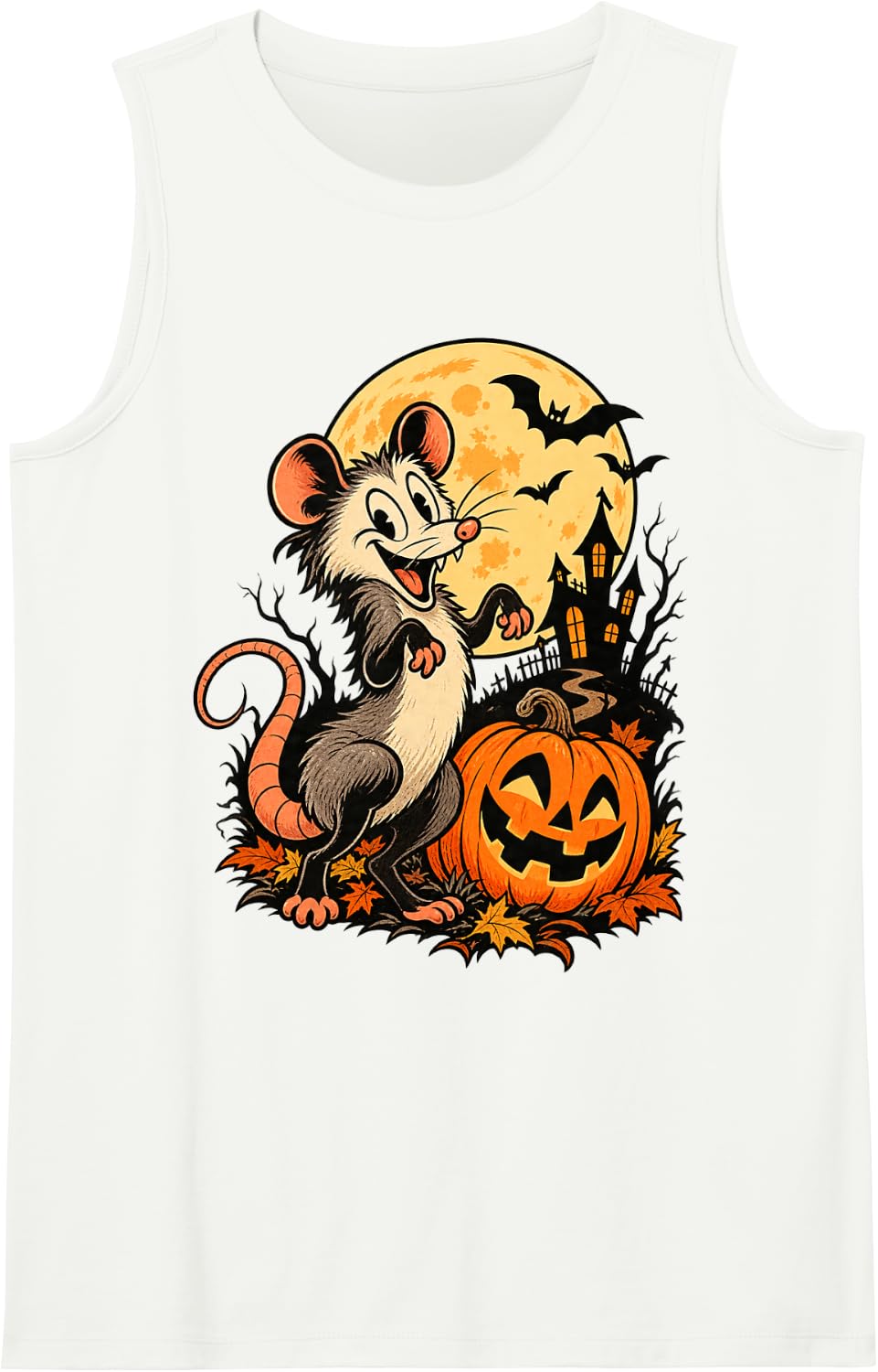 Happy Opossum Halloween Spooky Possum Pumpkin Sleeveless Tank Top - White