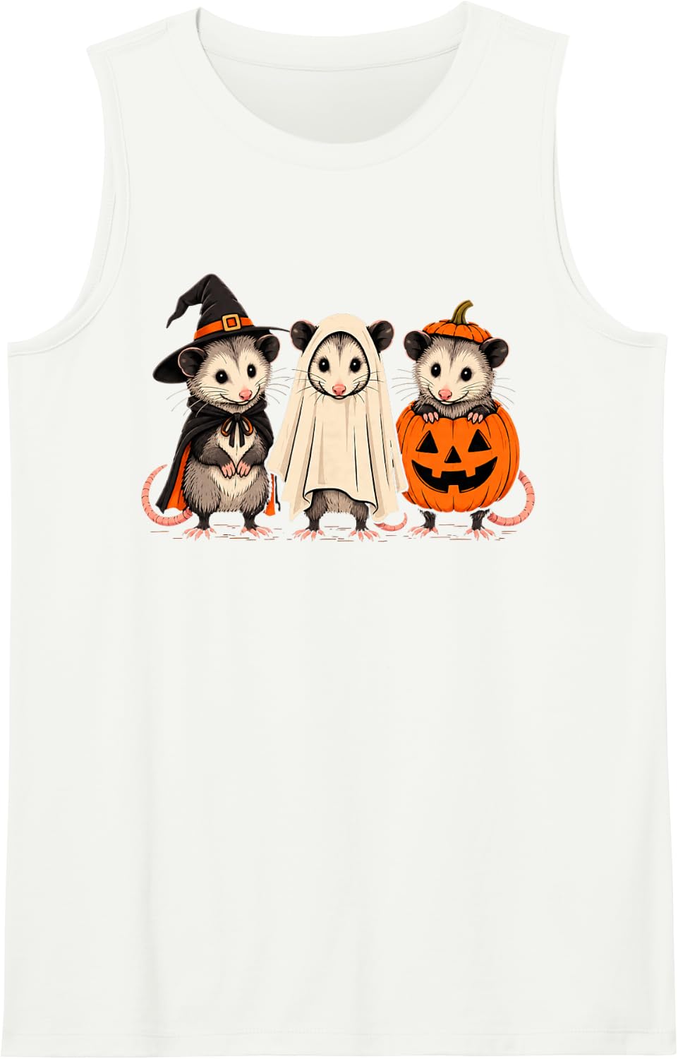Opossum Possum Ghost Pumpkin Witch Halloween Costume Sleeveless Tank Top - White