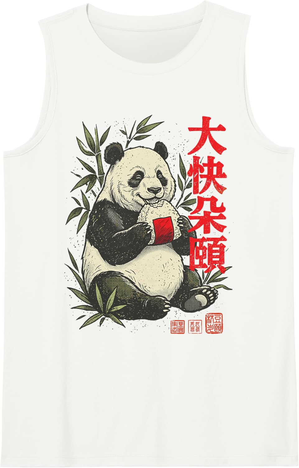 Panda Eating Onigiri Japanese Sushi Manga Japan Sleeveless Tank Top - White