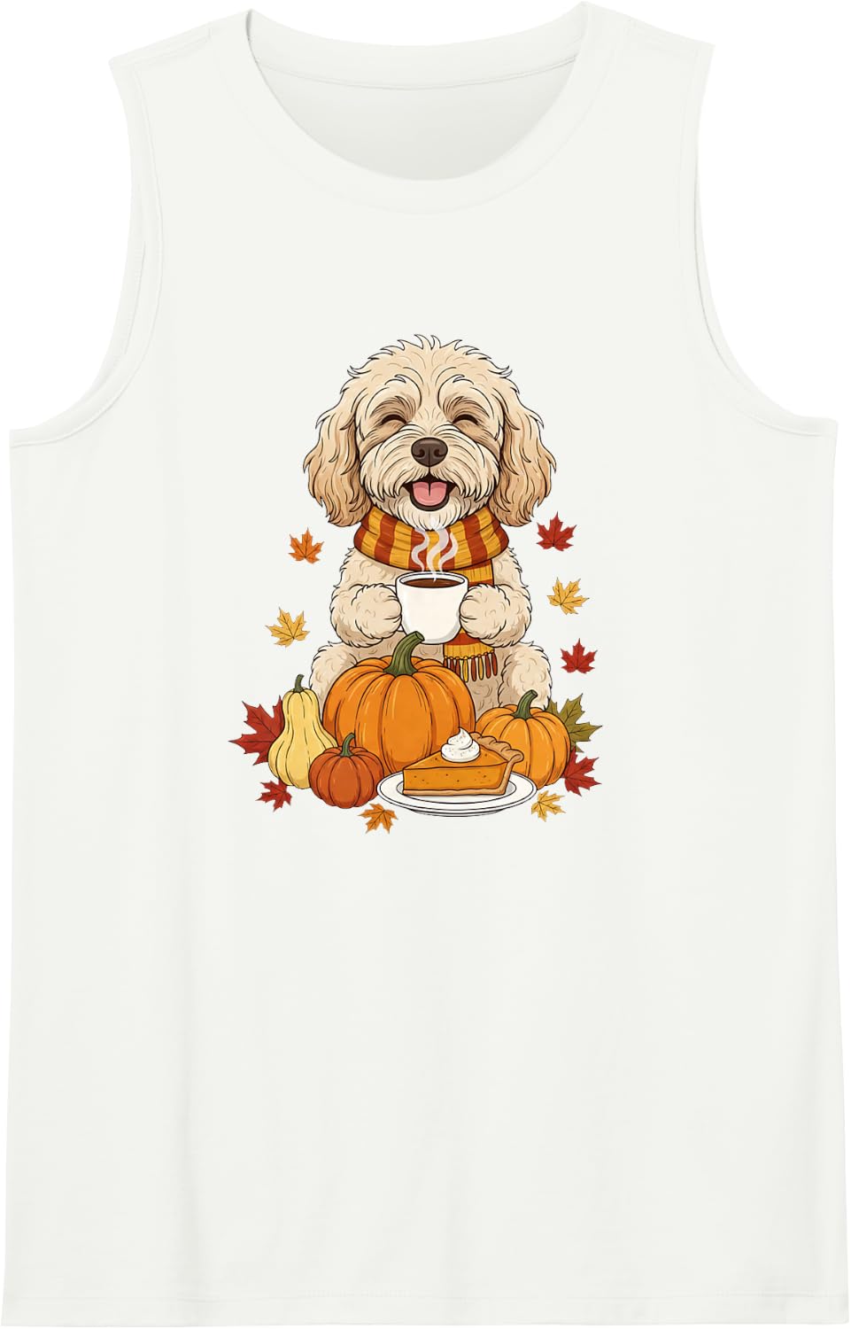 Funny Cockapoo Coffee Autumn Thanksgiving Womens Mens Kids Sleeveless Tank Top - White