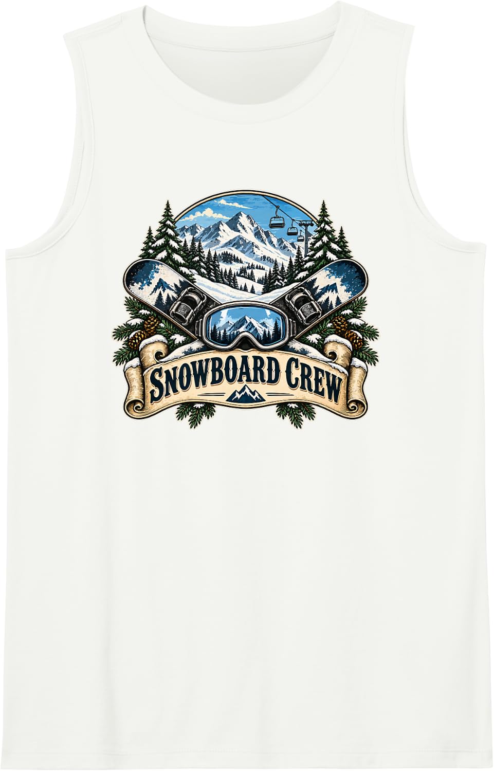 Snowboard Crew Mountain Snowboarding Winter Sports Rider Sleeveless Tank Top - White
