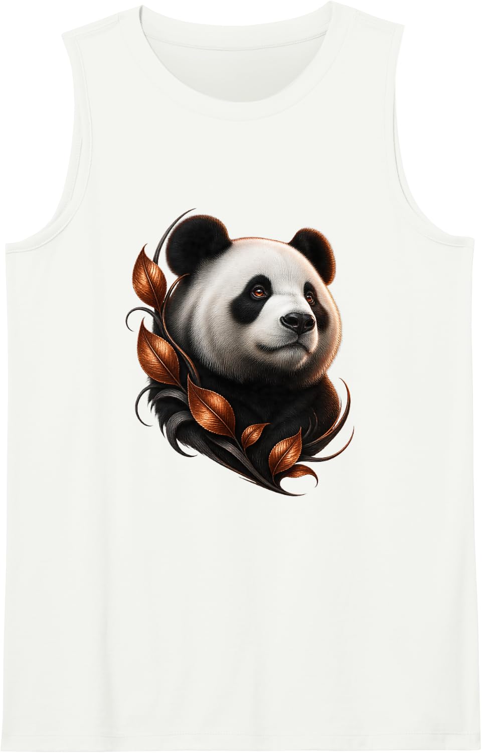 Giant Panda with Copper Leaf Storm Animal Art Sleeveless Tank Top - White
