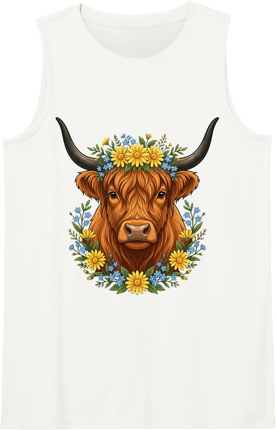 Scottish Highland Cow Messy Bun Cute Highlander Cow Sleeveless Tank Top - White