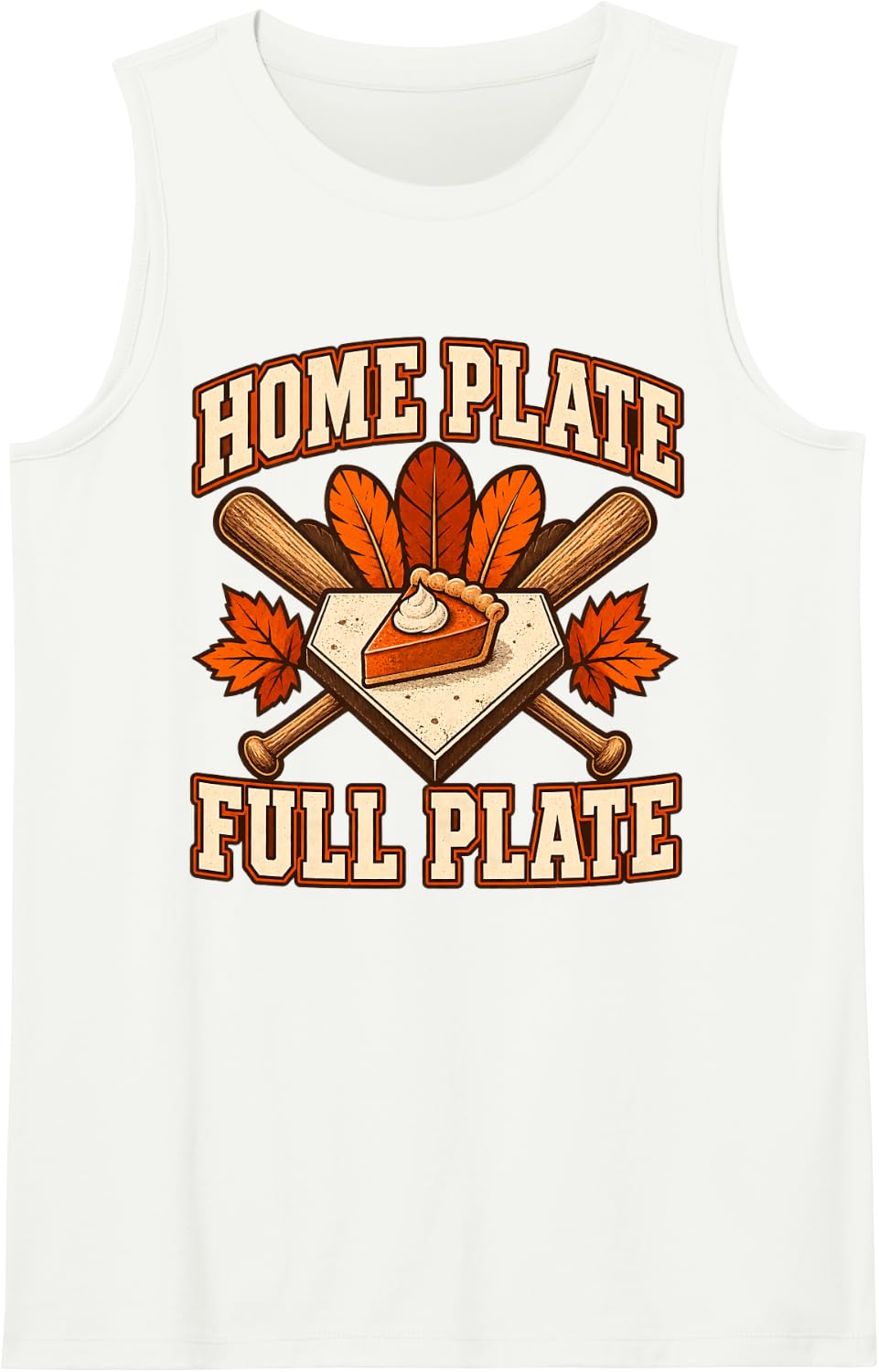 Thanksgiving Baseball Pumpkin Pie Home Plate Funny Fall Sleeveless Tank Top - White