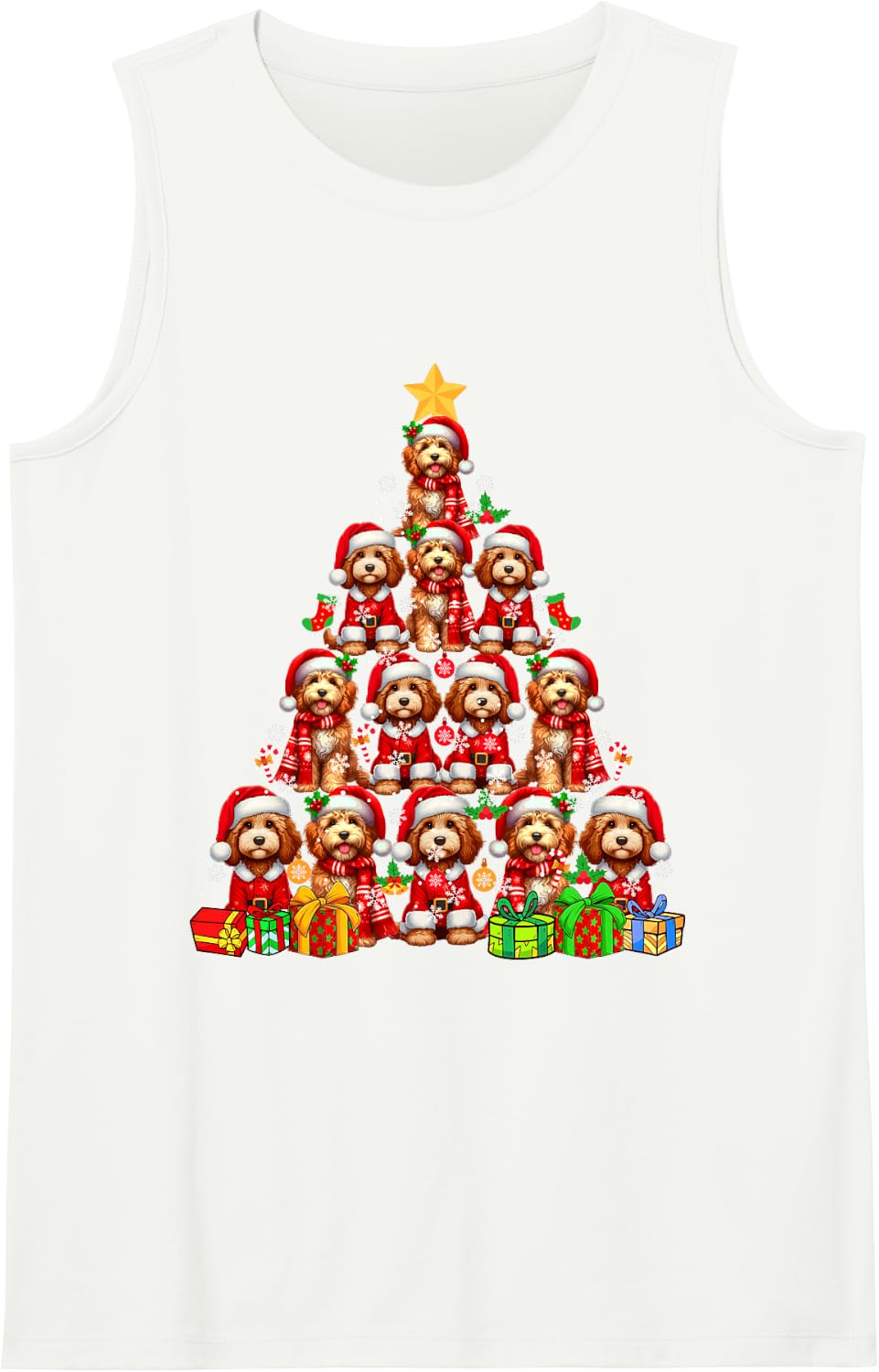 Group Santa Cockapoos As Christmas Tree Xmas Box Colorful Sleeveless Tank Top - White